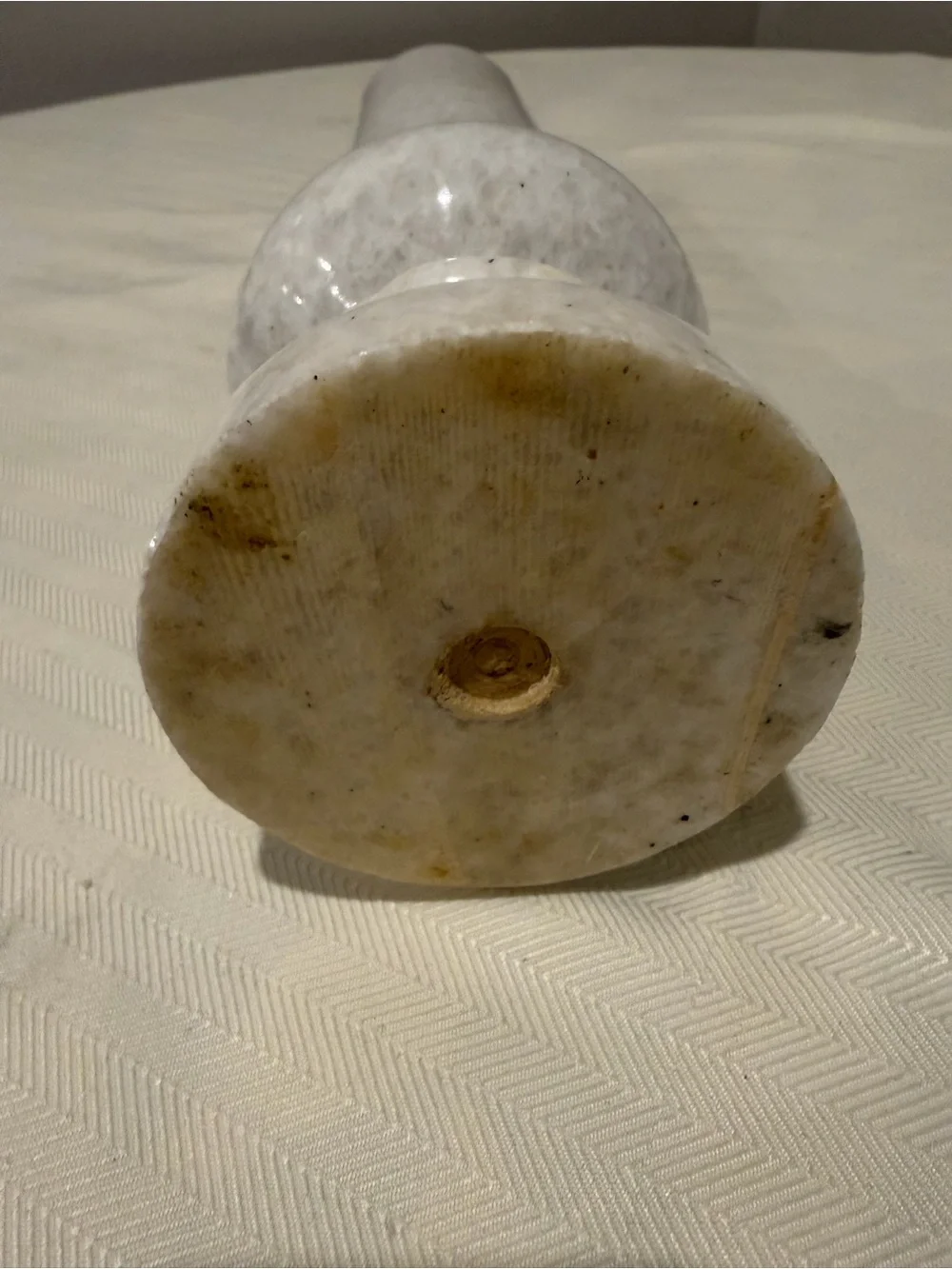 Vintage Hand Carved White Marble Cylindrical 12” Vase